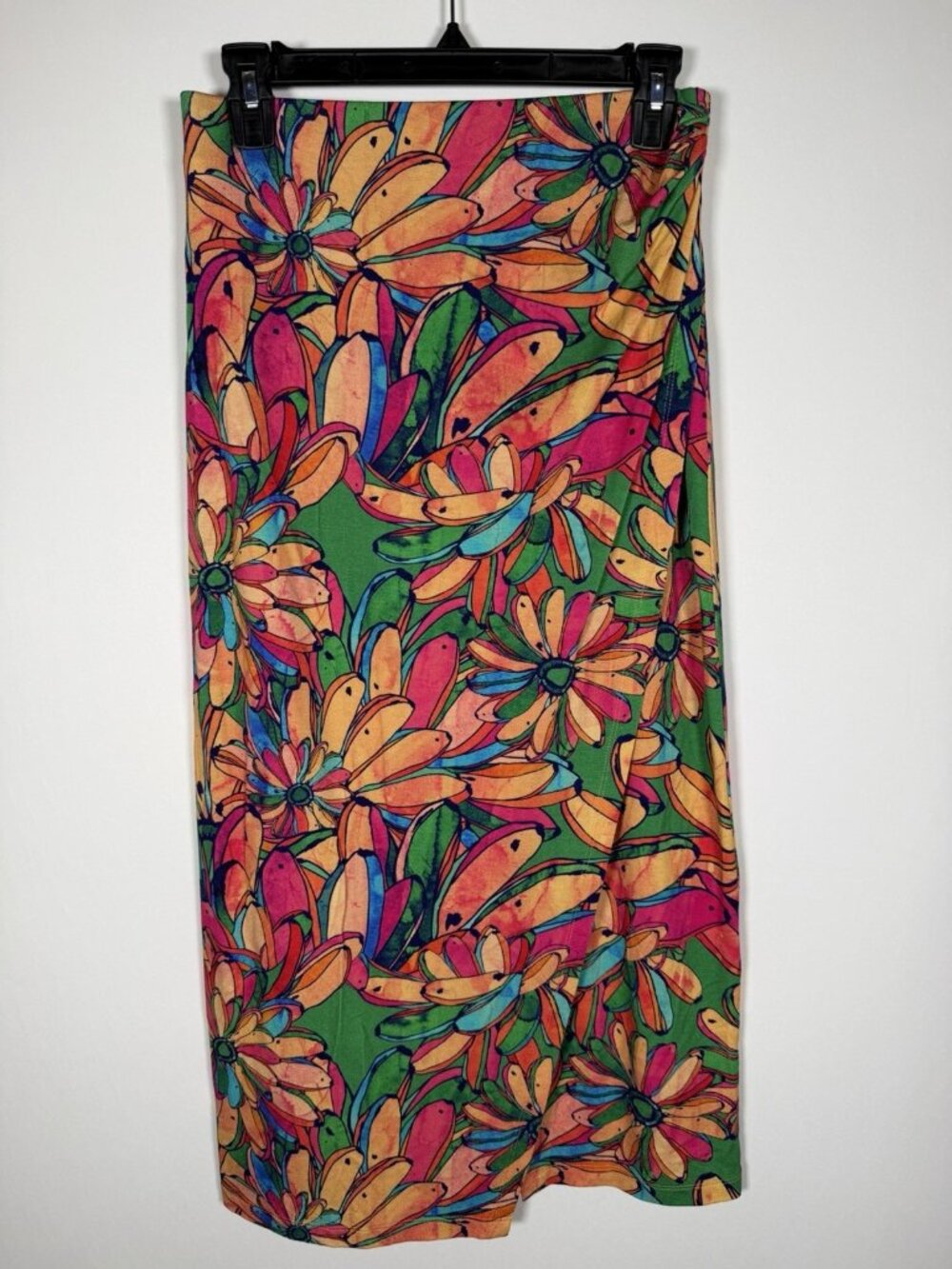 NEW Farm Rio tropical bananas Hawaiian midi faux-wrap colorful indie skirt S
